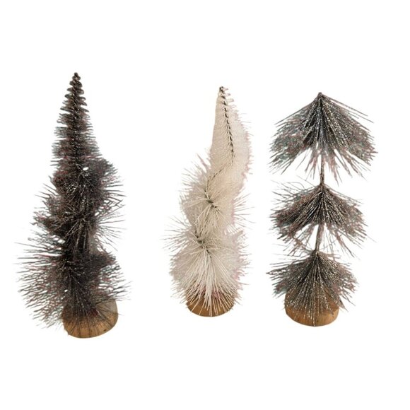 Glitter Bottle Brush Christmas Tree Set Decorative Holiday Decor 3 Pcs 6-9 Inch - Picture 1 of 10